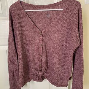 Waffle knit long sleeve with knot tie